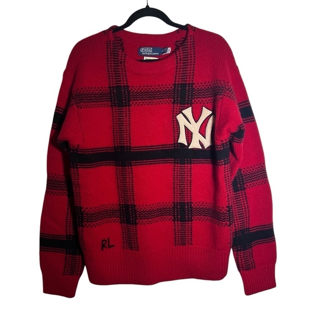 Polo Ralph Lauren Red Wool Blend Yankees Plaid Sweater - Picture 2 of 16
